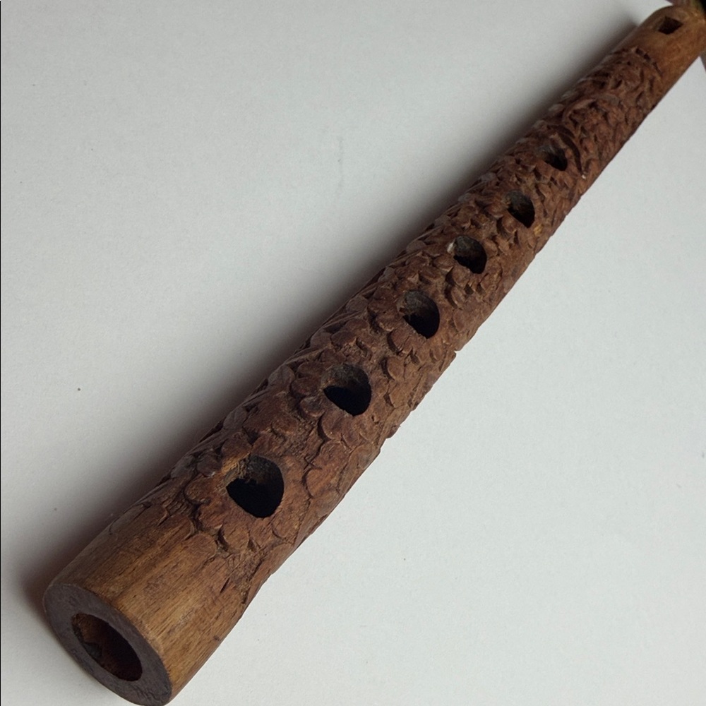 Handcrafted Wooden Flute Vintage Floral Design Bansuri Instrument 13" Woodwind